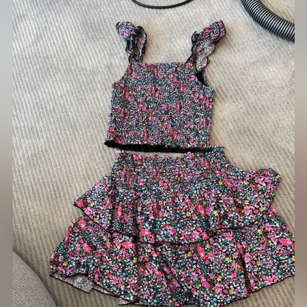 Katie J NYC Floral Skirt and Top Set - Pink and Black